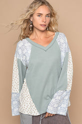 POL Lace Floral Round Neck Knit Top Air Force Blue OutfitFlow